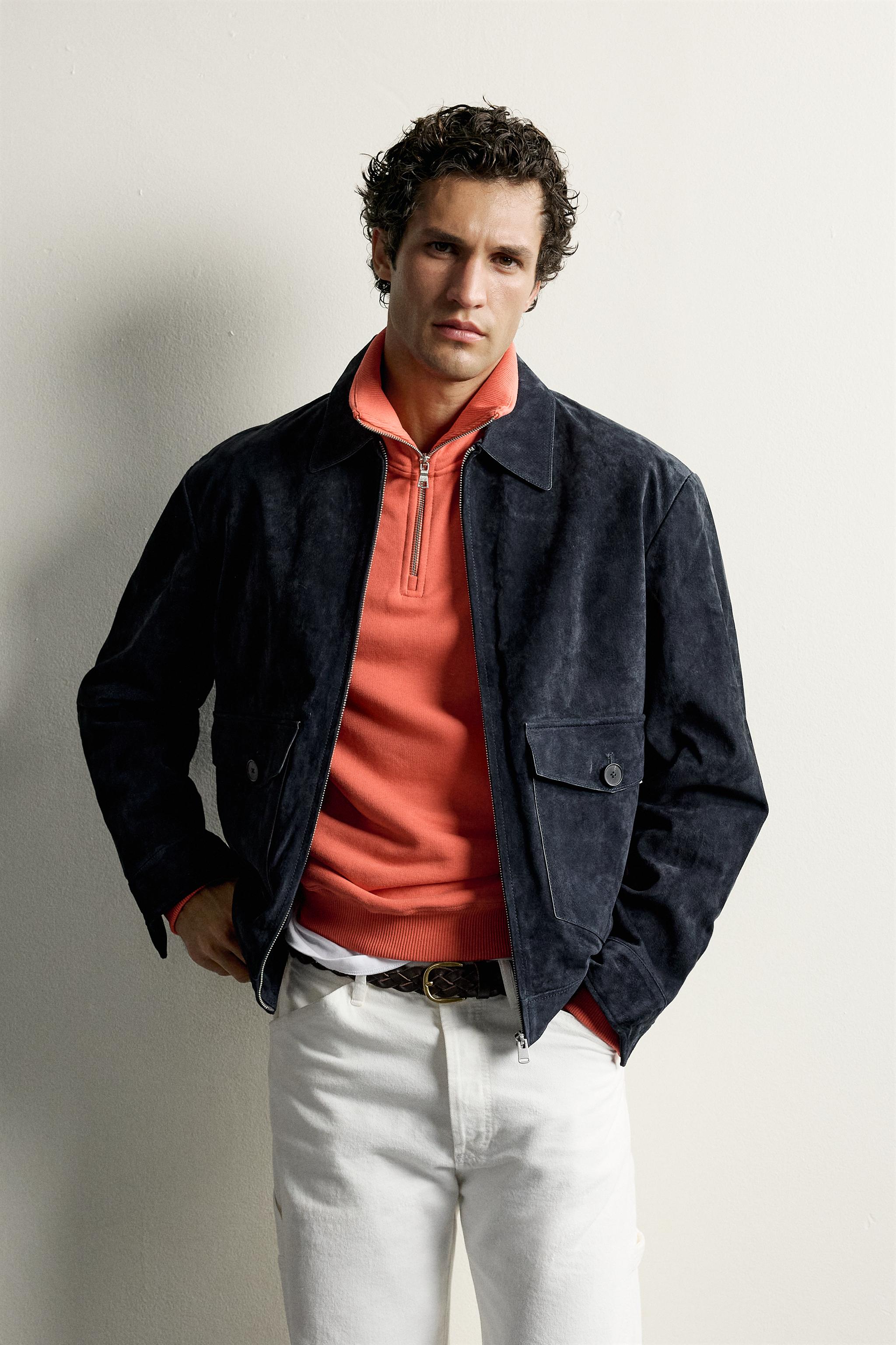 BLOUSON EN CUIR DAIM REGULAR FIT
